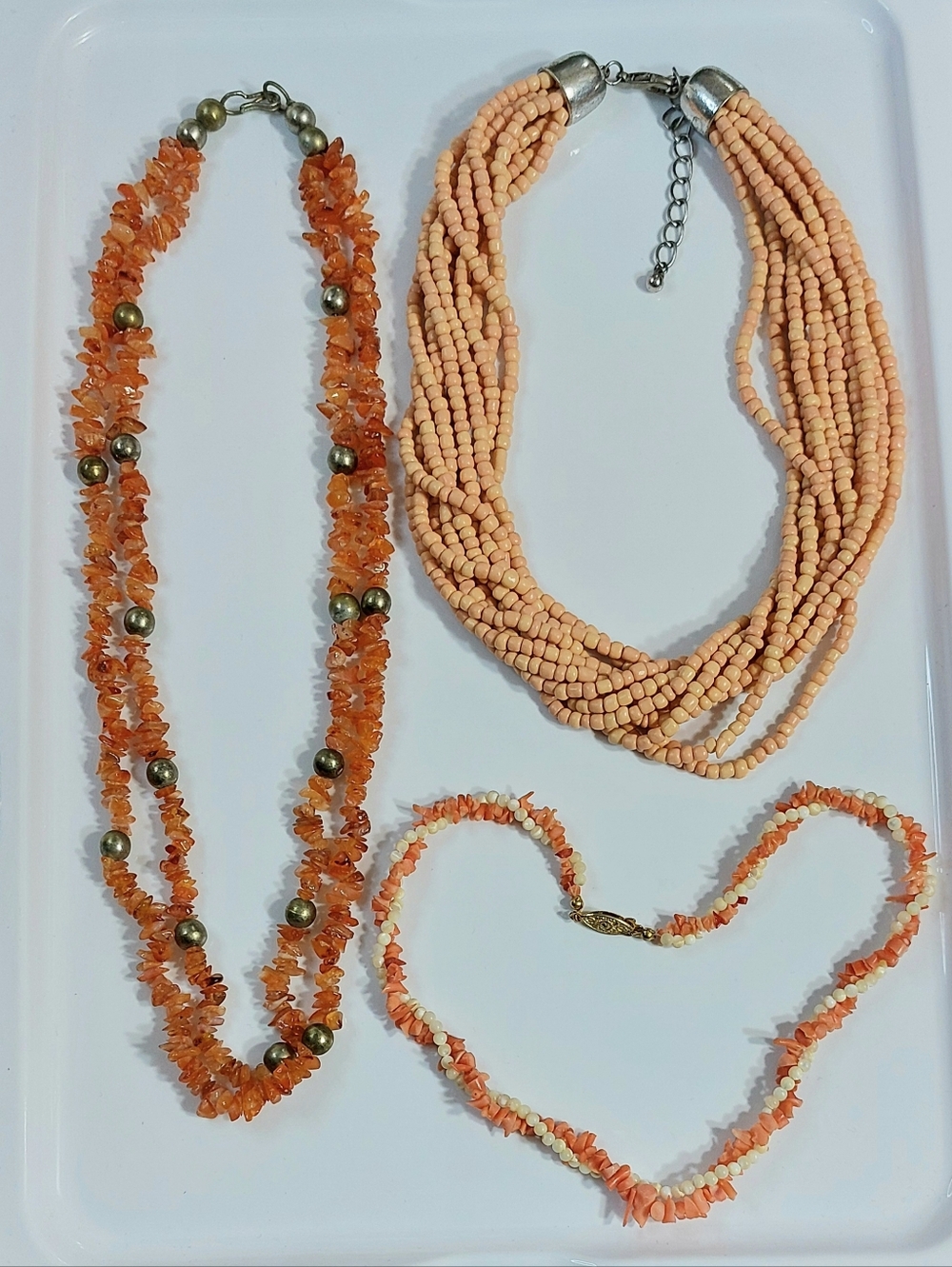 Natural Stone Coral Beaded Necklace Lot - Womens Jewelry